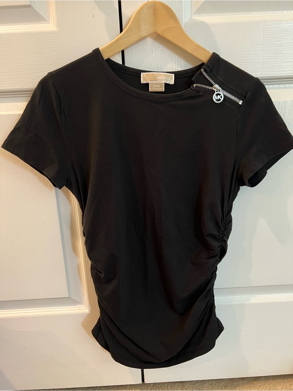 Michael Kors Black Short Sleeve Tee with Zip Charm